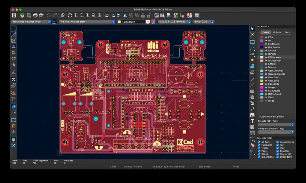 BEAPER Pico circuit with break-away optical floor sensor modules.