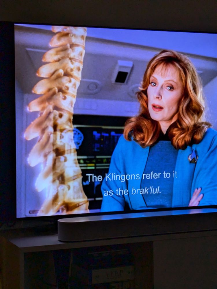 Picture of a TV showing an image from Star Trek TNG Season 5 episode "Ethics"