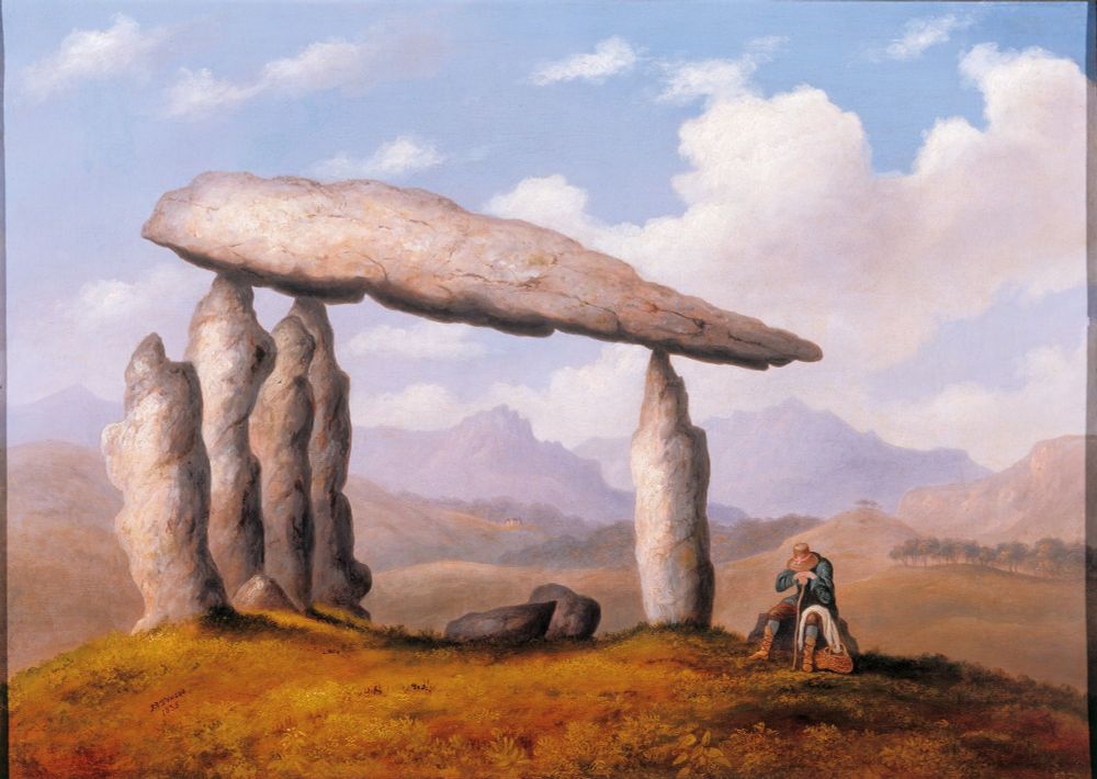 A painting of the Chamber Tomb of Pentre Ifan near Newport