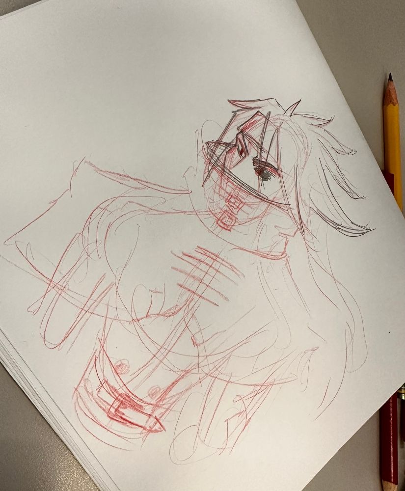 Messy Final Fantasy 7 fanart sketch / bust of Vincent Valentine