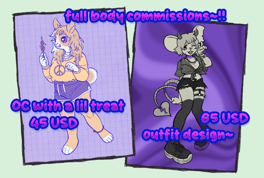 full body commissions~!! OC with a lil treat 45 USD, 65 USD outfit design~