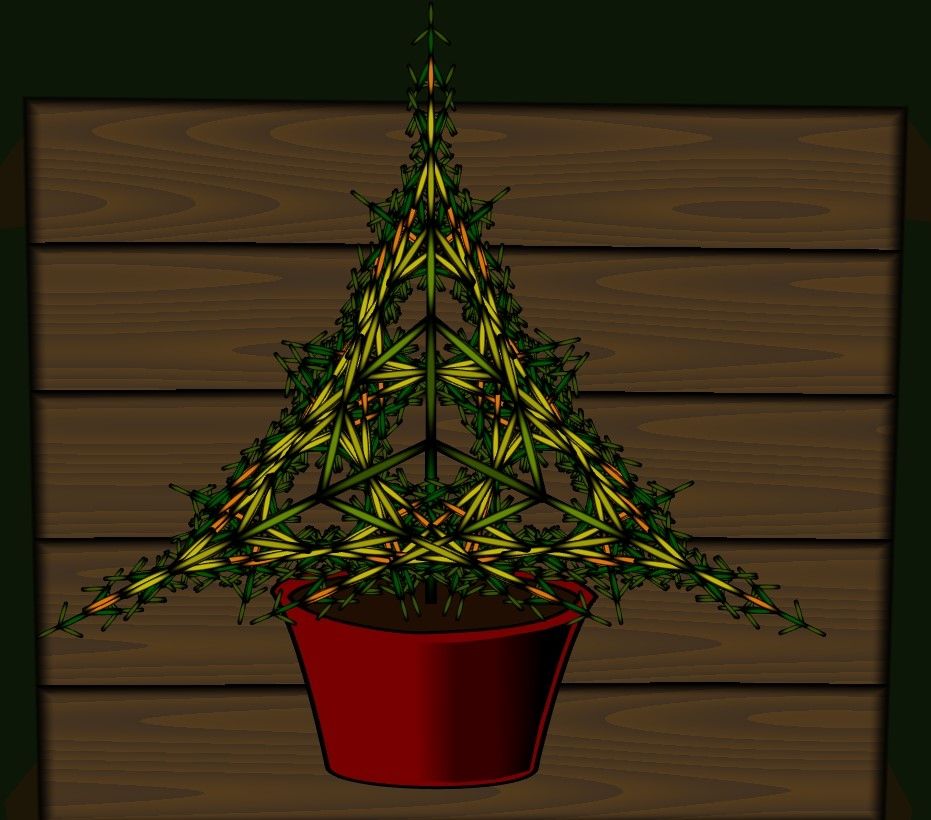 An lsystem generated plant that looks like a hyperbolic triangle with circles inside