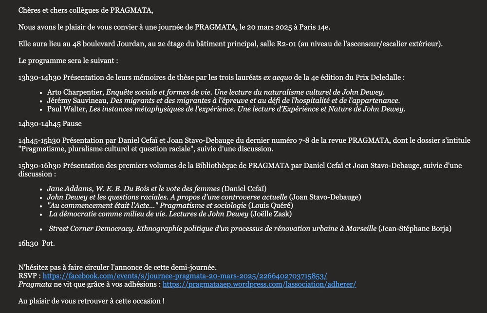 Annonce d'une journée Pragmata 