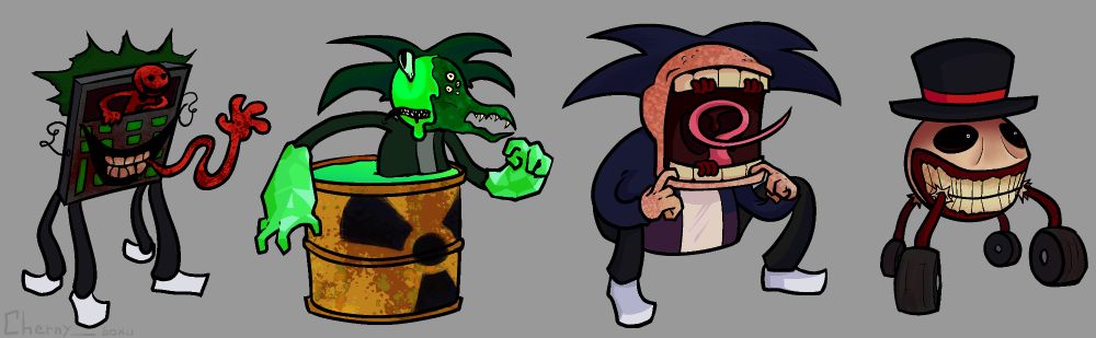 Calc, Toxin, Consumer and Redeesh from Morgus Bloodfest are standing in 3/4