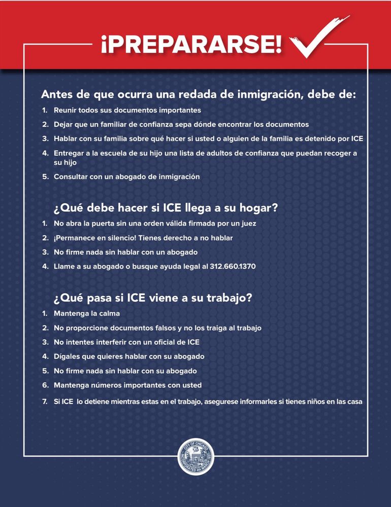 Spanish-language version of immigrants’ rights bullet points 