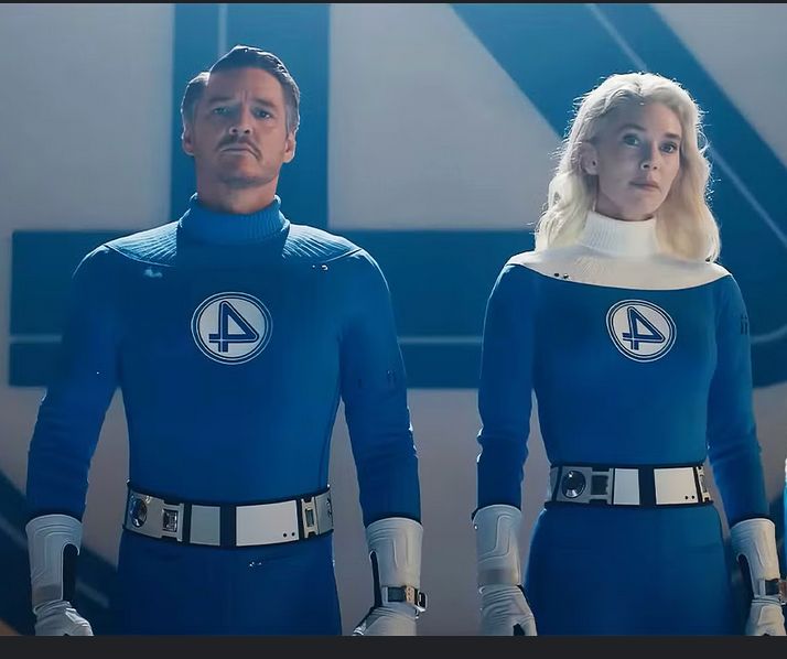 Pedro Pascal (52) and Vanessa Kirby (37) as Mr. Fantastic and Sue Storm in 2025's Fantastic Four movie. 