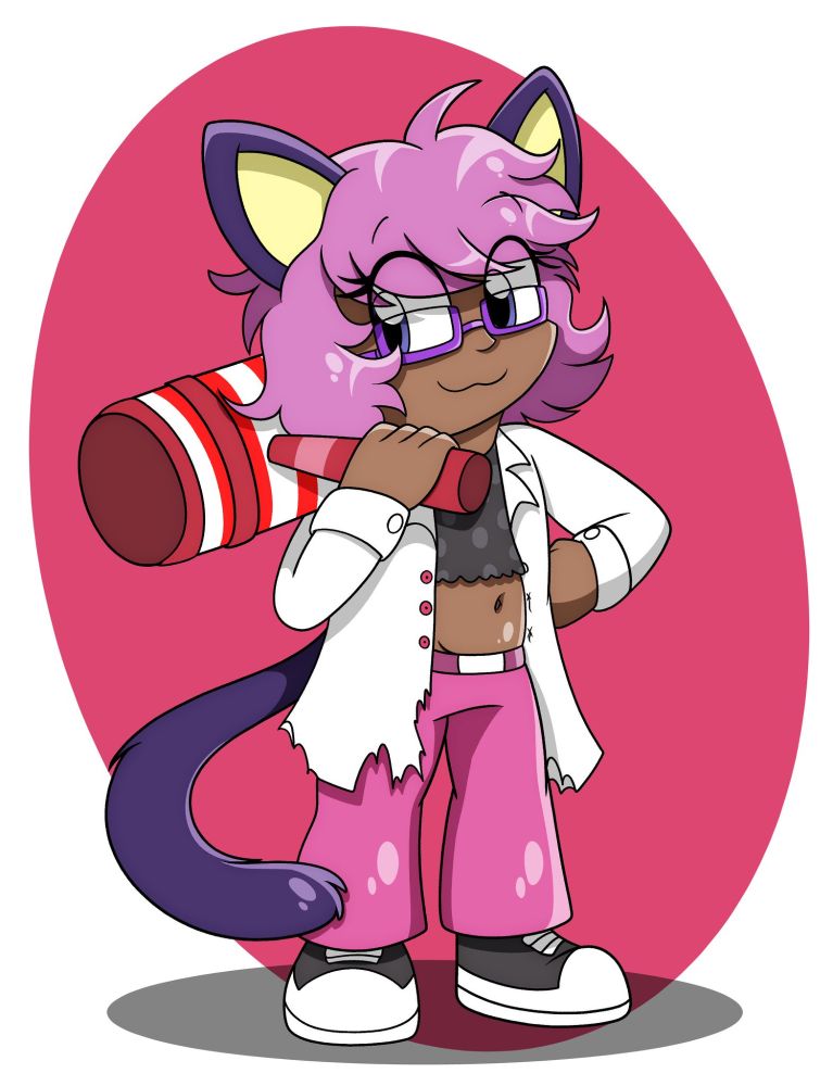 Paul Palmetto, a hammer-using cat ENBY who's also a Pokémon Professor who studies items.