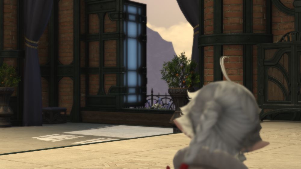 A shot from behind Alisaie of an open window showing the skies of the First are once again shrouded in Everlasting Light.