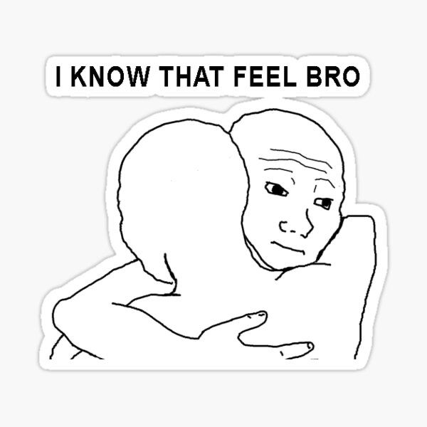 Meme avec deux personnes qui se prennent dans les bras avec le texte “I know that feel bro”