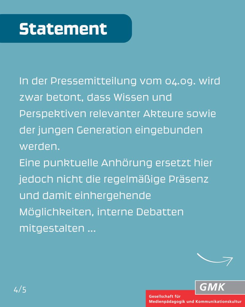 n der Pressemitteilung vom 04.09. wird zwar betont, dass Wissen und Perspektiven relevanter Akteure sowie der jungen Generation eingebunden werden. Eine punktuelle Anhörung ersetzt hier jedoch nicht die regelmäßige Präsenz und damit einhergehende Möglichkeiten, interne Debatten mitgestalten