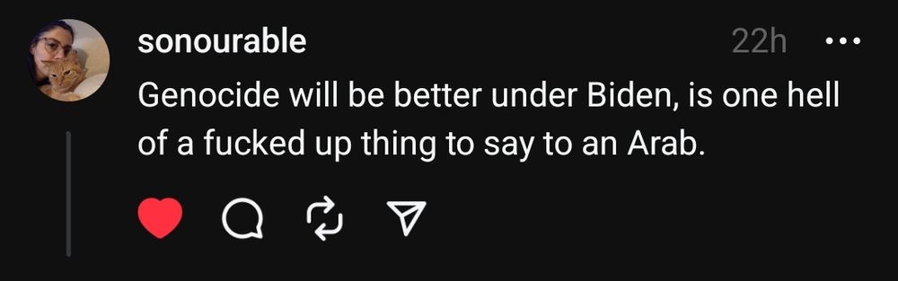 "Genocide will be better under Biden, is one hell of a fucked up thing to say to an Arab"