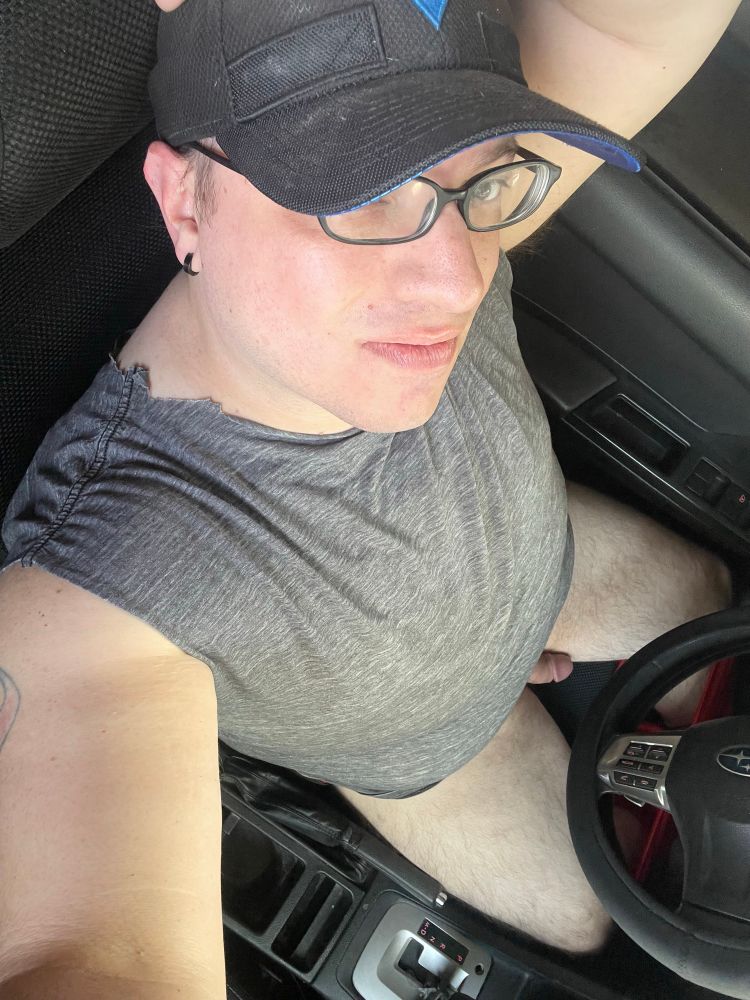Pantsless selfie in the car. 