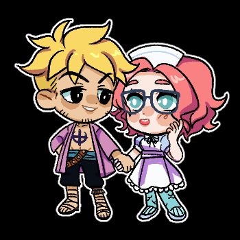 A commissioned drawing of my OC Coralee and Marco holding hands