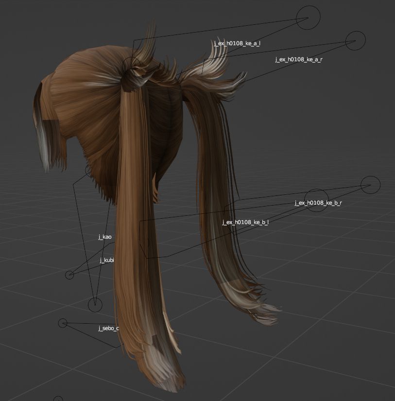 A Blender screenshot of a vanilla hairstyle with the bones listed