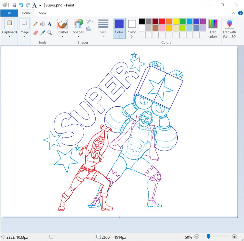 An MS Paint window open to a sketch of my OC May and Franky doing the SUPER pose