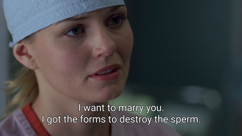 I want to marry you. I got the forms to destroy the sperm.