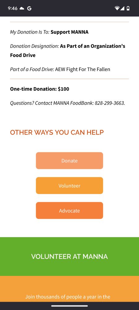 Donation to manna food Bank for are fight for the fallen