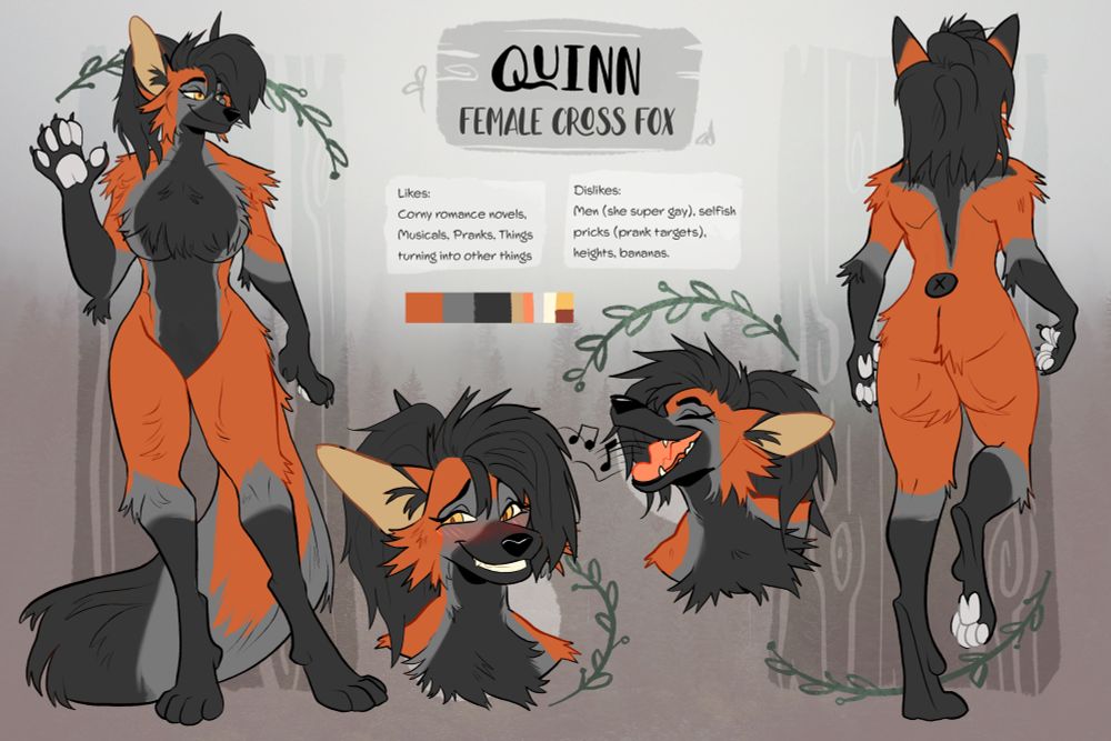 Ref sheet for Quinn the Cross Fox