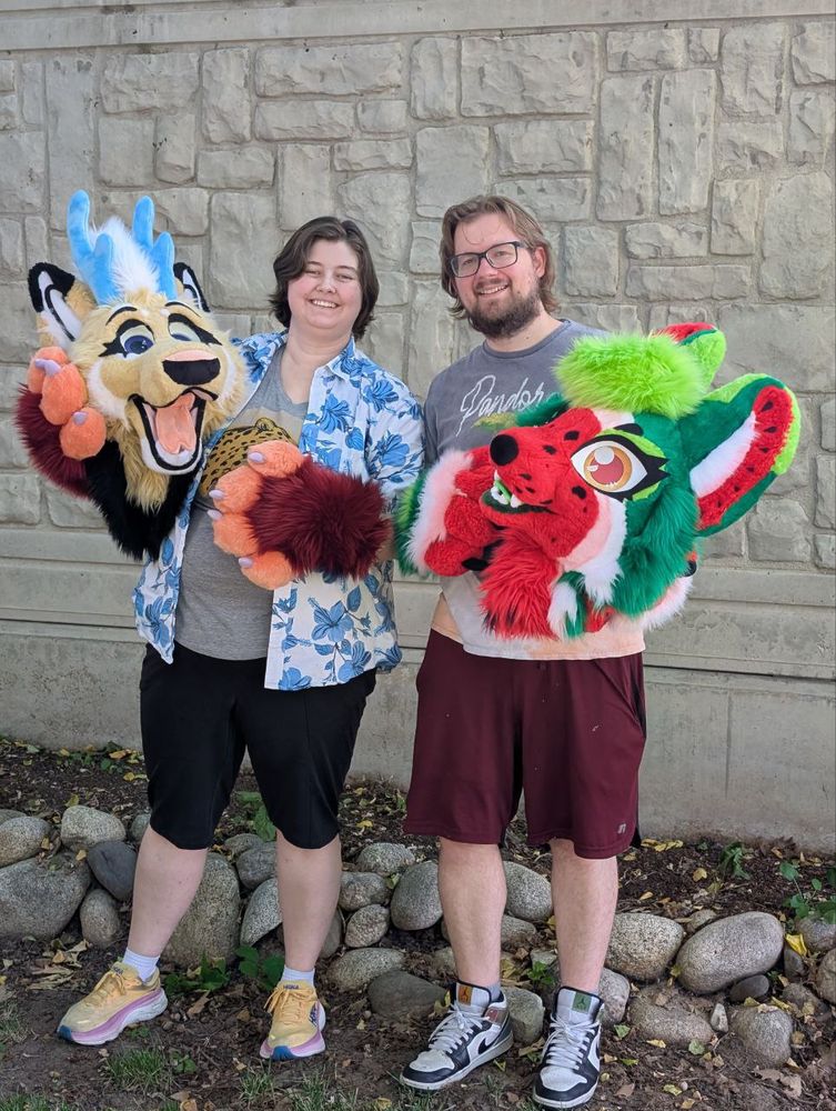 Me and my partner in our human suits