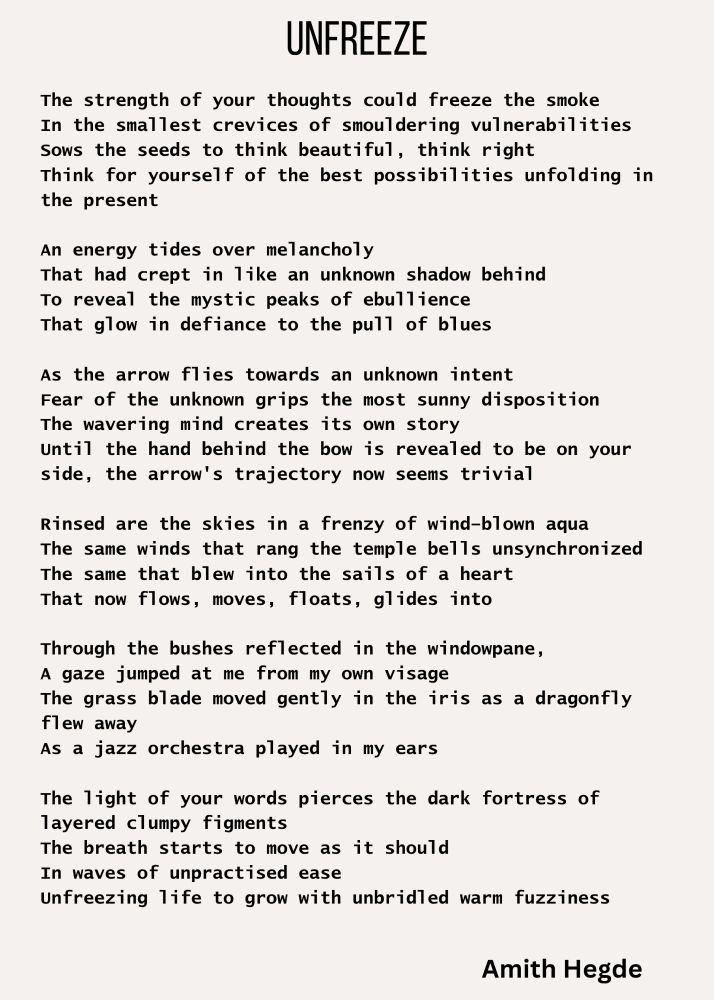 A poem title Unfreeze by Amith Hegde