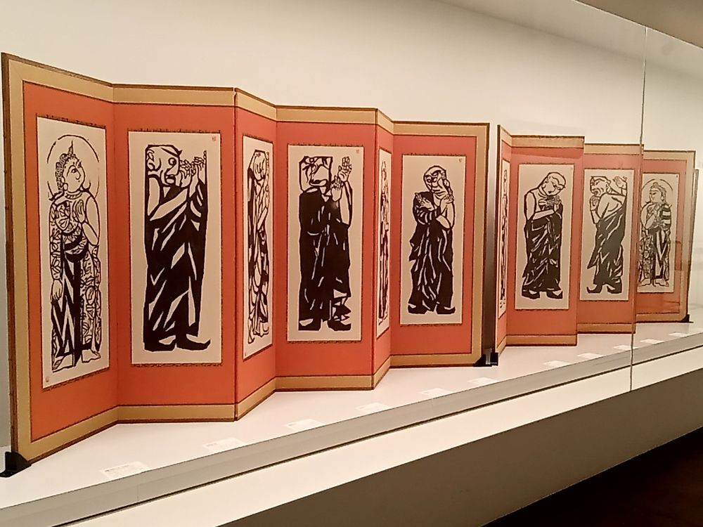 棟方志功
《二菩薩釈迦十大弟子　文殊菩薩の柵》
《二菩薩釈迦十大弟子　普賢菩薩の柵》
（共に改刻前）

棟方志功記念館