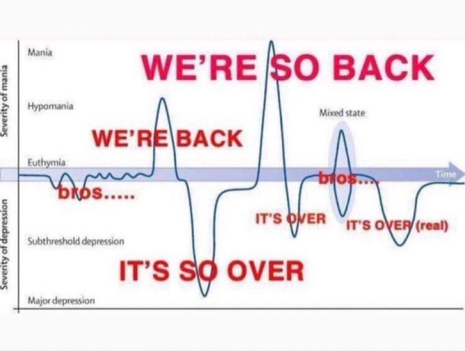 the meme of a graph alternating between ITS SO OVER and WERE SO BACK