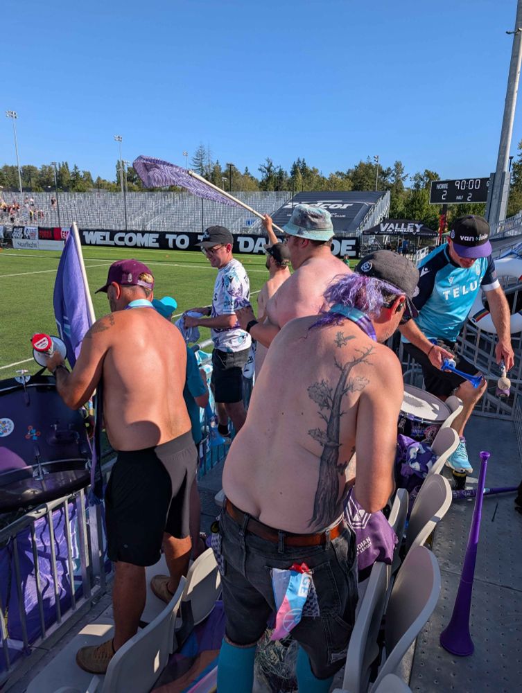 Shirtless Lake Side Buoys at Willoughby Park, cheering on Pacific FC  for the win
