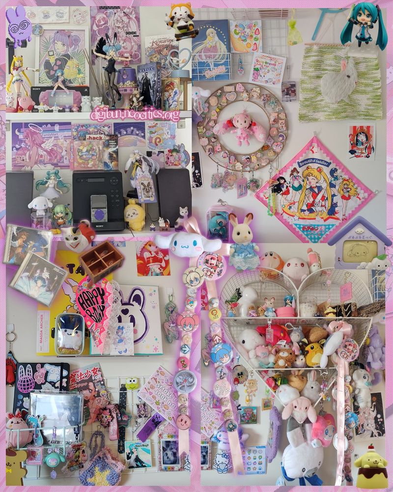 Collage of my room. Photos of a wall coo ered in art, trinket and Momentos. 

