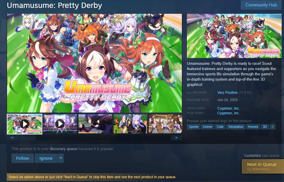 A steam page for a game called Umamusume Pretty Derby!