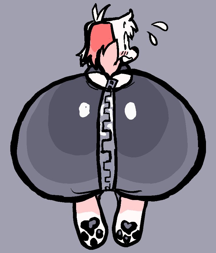 View from behind Hollie of them in a latex catsuit that unzips from the base of their tail to down all the way along their perinium.