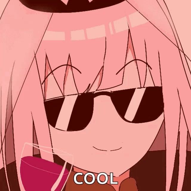 a cartoon of a girl wearing sunglasses and holding a glass of wine with the word cool below her