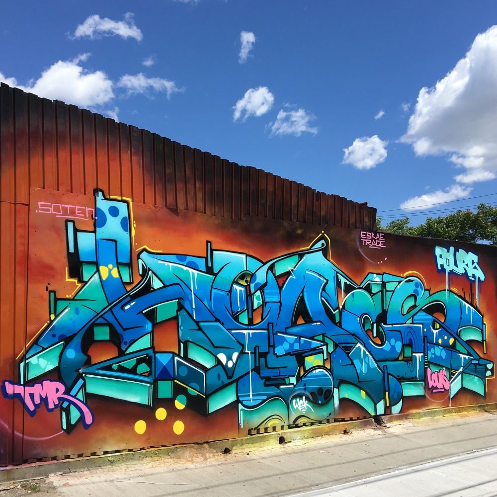 Piece by Hoacs for the Bushwick Collective in Bushwick in Brooklyn, New York. 