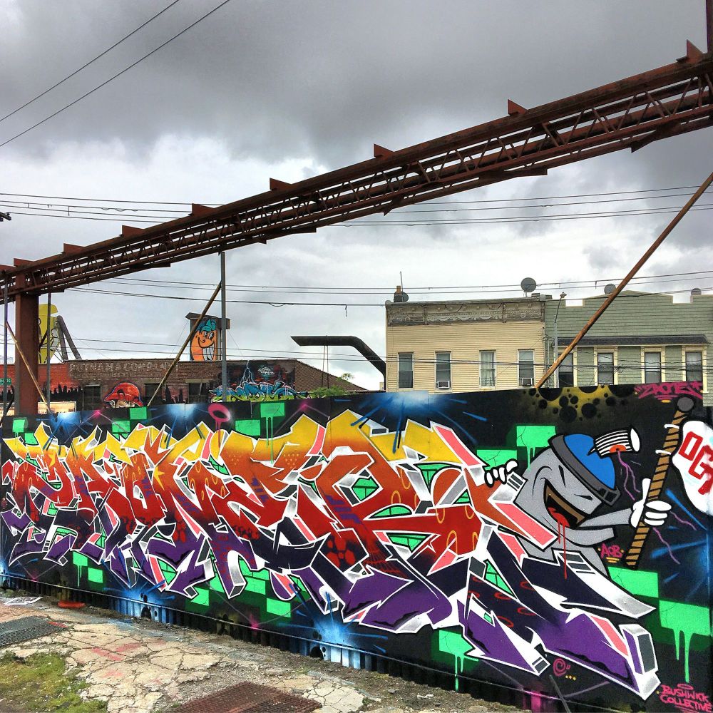 Piece by ZaOne for the Bushwick Collective in Bushwick in Brooklyn, New York. 
