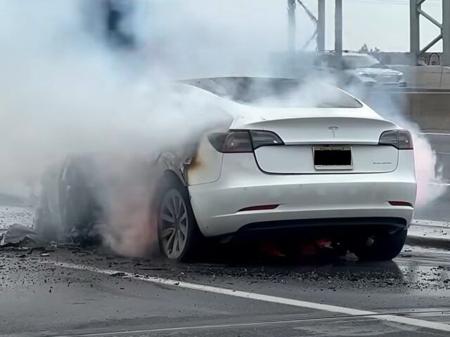 Burning white Tesla. 