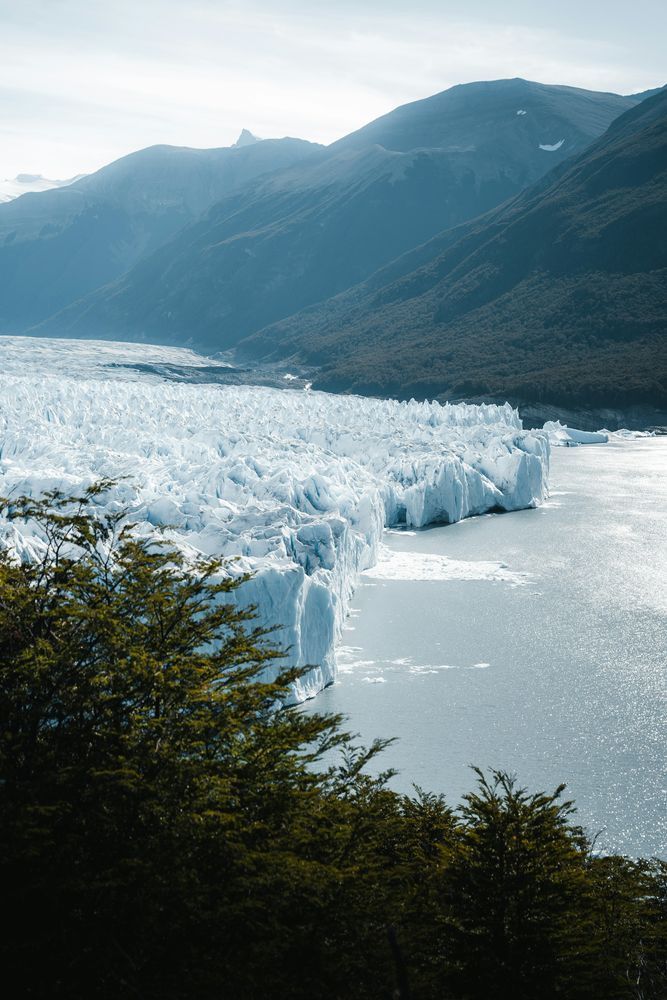 A large glacier in Patagonia, characterized by its impressive ice structure and breathtaking landscape, reflecting nature's grandeur.
