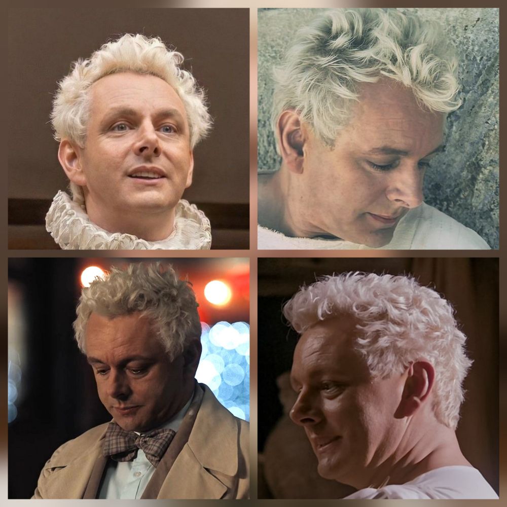 Aziraphale and his gorgeous fluffy hair.

