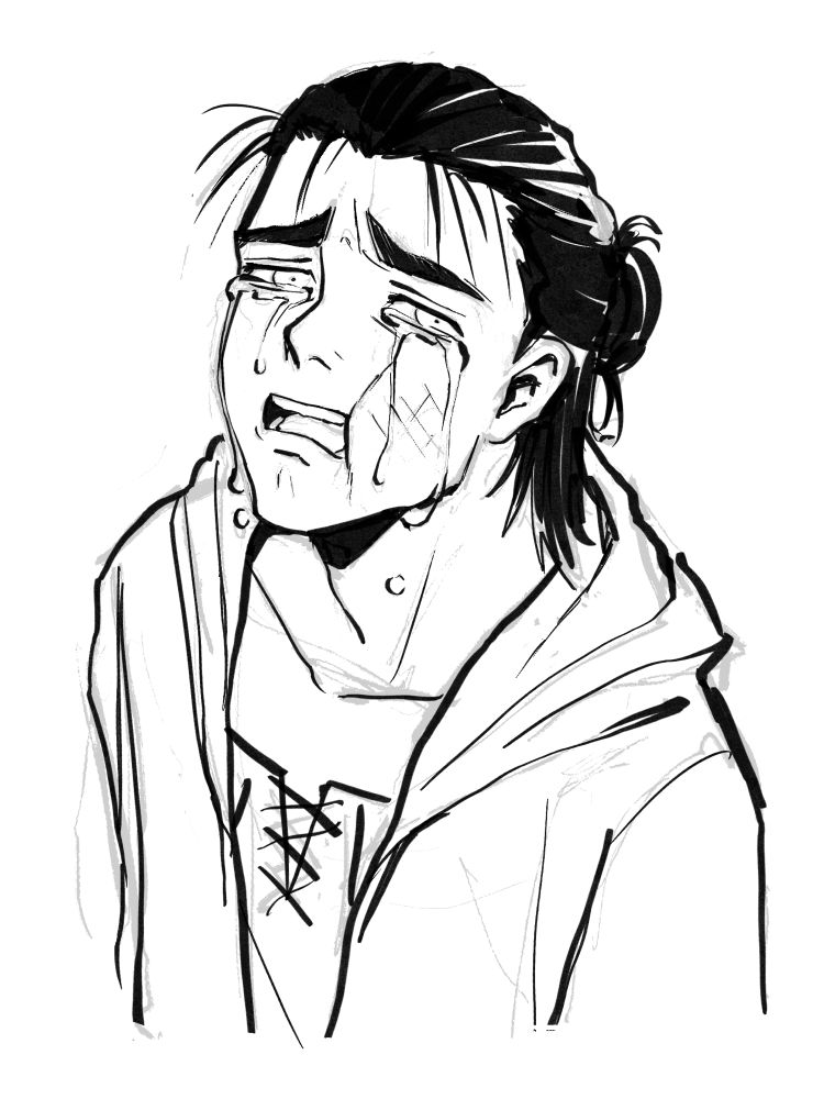 eren yeager from attack on titan crying for mikasa ackerman to pine for him for 10 more years at least . 🥲