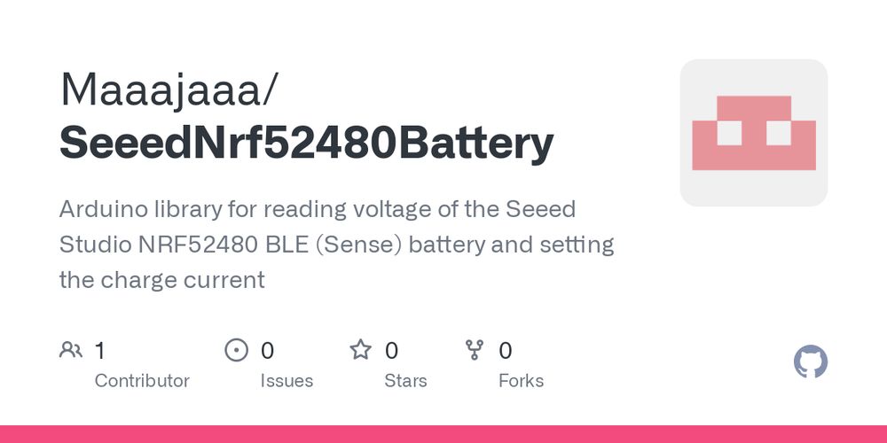 GitHub - Maaajaaa/SeeedNrf52480Battery: Arduino library for reading voltage of the Seeed Studio NRF52480 BLE (Sense) battery and setting the charge current