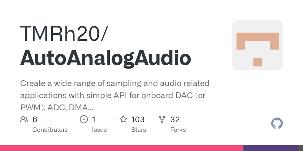 GitHub - TMRh20/AutoAnalogAudio: Create a wide range of sampling and audio related applications with simple API for onboard DAC (or PWM), ADC, DMA & Timers on Arduino devices (AVR & SAM)