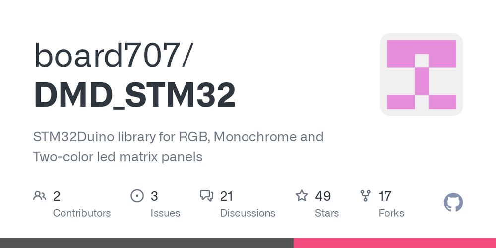 GitHub - board707/DMD_STM32: STM32Duino library for RGB, Monochrome and Two-color led matrix panels