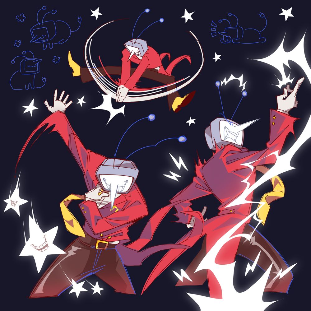 Tenna in various battle poses using attacks shown in his fight from the game. 