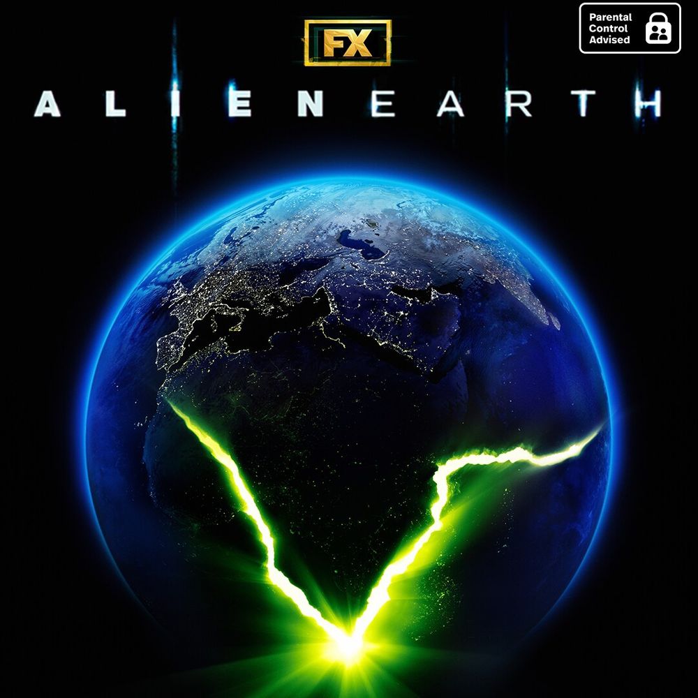 Imagen promocional de Alien Earth, la serie de Fox, en la que de ve el planeta Tierra desde el espacio, con una grieta verde luminosa