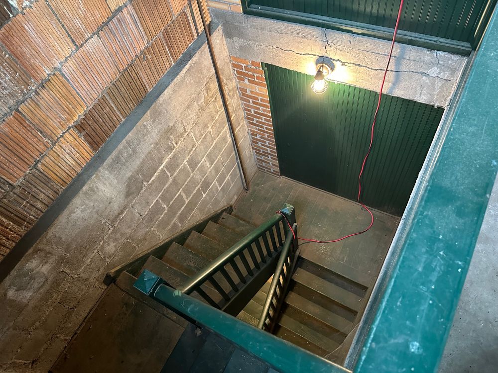 Top view down the stairs of the garage leading to the lower level