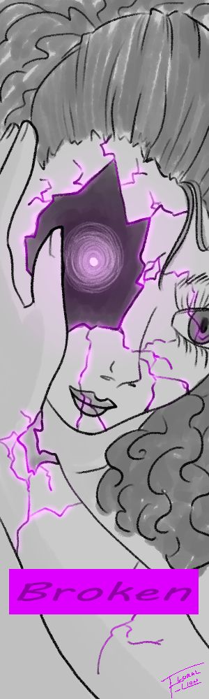 Porcelain doll holding her face with a broken eye. with a faint looking spirit within the doll.