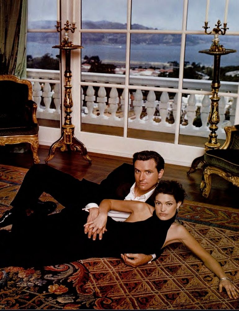 Kimberly Guilfoyle and her then- husband, Gavin Newsom, sprawl on Ann Getty's rug in San Francisco in 2004 for a photo with a story in Harper's Bazaar.

Photo: DEWEY NICKS, AP