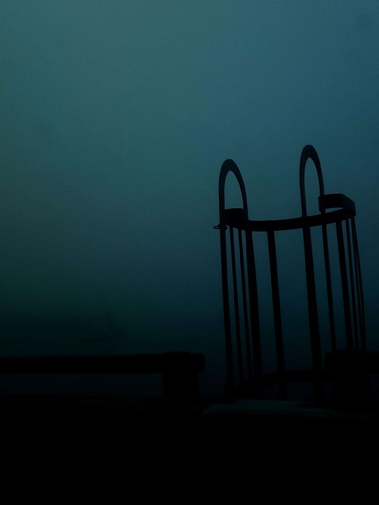 Photograph of the side of a bridge, service ladder to the right.