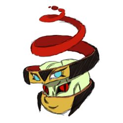 Eliza from Skullgirls unfurling the blood on her face to reveal the skeleton beneath