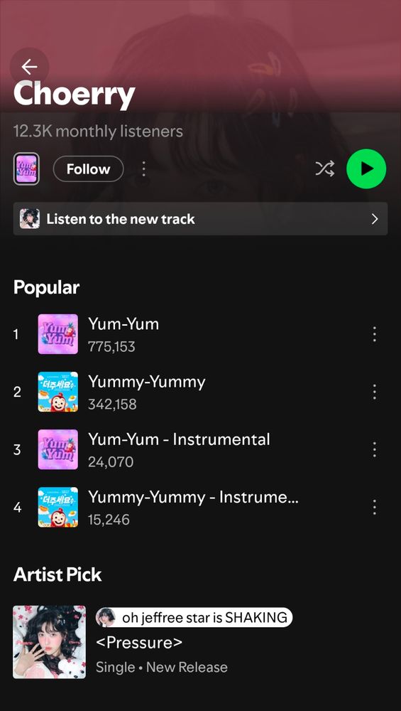 Screenshot of ARTMS Choerry's Spotify artist page