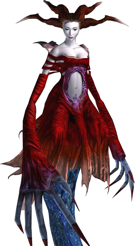 Mitochondrial Eve, a monster from the video game “Parasite Eve.” The creature is a mutated woman named Melissa Pierce who has been taken over by the consciousness of the mitochondria in her body and mutated to have long claws, a strange sort of tail in place of her legs, and her hair formed into horn-like structures.