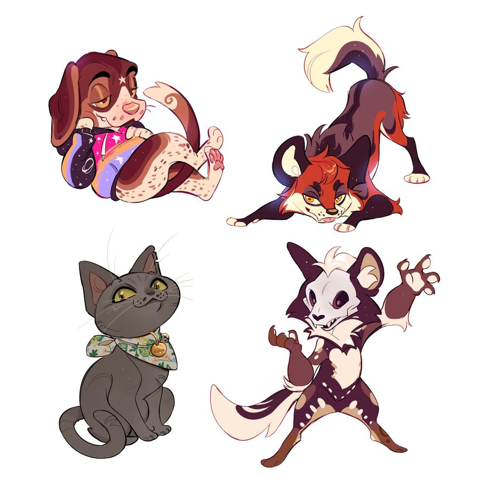 4 chibi style character drawings